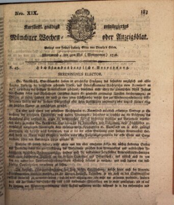 Kurfürstlich gnädigst privilegirte Münchner-Zeitung (Süddeutsche Presse) Mittwoch 9. Mai 1798