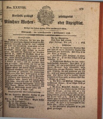 Kurfürstlich gnädigst privilegirte Münchner-Zeitung (Süddeutsche Presse) Mittwoch 19. September 1798