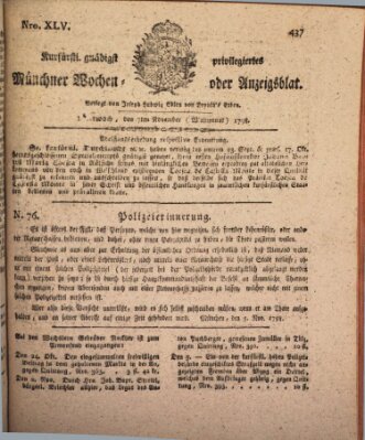 Kurfürstlich gnädigst privilegirte Münchner-Zeitung (Süddeutsche Presse) Mittwoch 7. November 1798