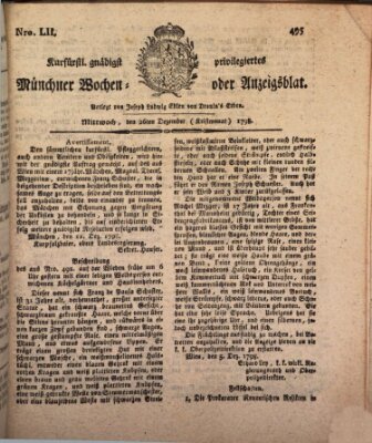 Kurfürstlich gnädigst privilegirte Münchner-Zeitung (Süddeutsche Presse) Mittwoch 26. Dezember 1798