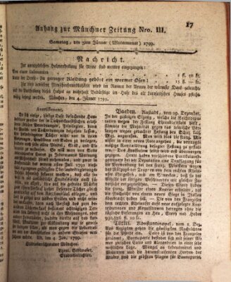 Kurfürstlich gnädigst privilegirte Münchner-Zeitung (Süddeutsche Presse) Samstag 5. Januar 1799