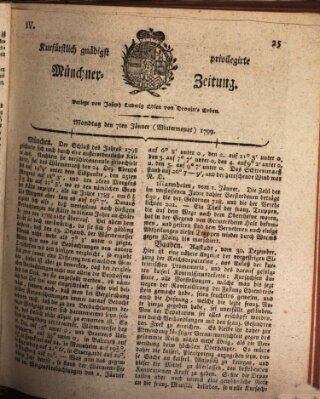 Kurfürstlich gnädigst privilegirte Münchner-Zeitung (Süddeutsche Presse) Montag 7. Januar 1799