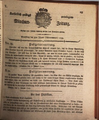 Kurfürstlich gnädigst privilegirte Münchner-Zeitung (Süddeutsche Presse) Dienstag 8. Januar 1799