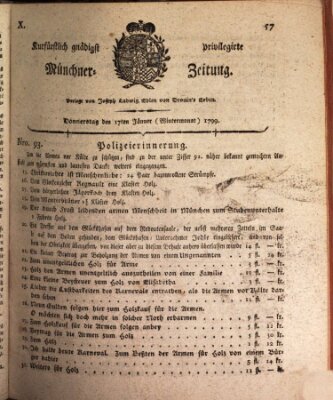 Kurfürstlich gnädigst privilegirte Münchner-Zeitung (Süddeutsche Presse) Donnerstag 17. Januar 1799