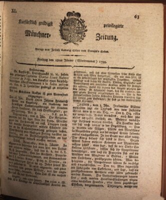 Kurfürstlich gnädigst privilegirte Münchner-Zeitung (Süddeutsche Presse) Freitag 18. Januar 1799