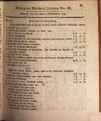 Kurfürstlich gnädigst privilegirte Münchner-Zeitung (Süddeutsche Presse) Samstag 19. Januar 1799