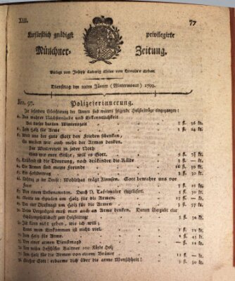 Kurfürstlich gnädigst privilegirte Münchner-Zeitung (Süddeutsche Presse) Dienstag 22. Januar 1799