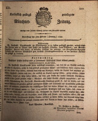 Kurfürstlich gnädigst privilegirte Münchner-Zeitung (Süddeutsche Presse) Dienstag 5. Februar 1799