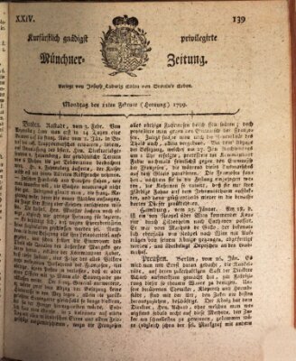 Kurfürstlich gnädigst privilegirte Münchner-Zeitung (Süddeutsche Presse) Montag 11. Februar 1799