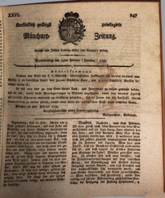 Kurfürstlich gnädigst privilegirte Münchner-Zeitung (Süddeutsche Presse) Donnerstag 14. Februar 1799