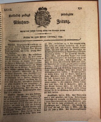 Kurfürstlich gnädigst privilegirte Münchner-Zeitung (Süddeutsche Presse) Freitag 15. Februar 1799