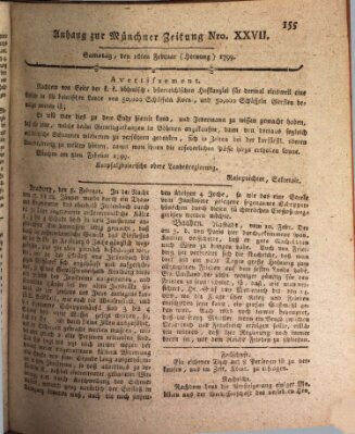 Kurfürstlich gnädigst privilegirte Münchner-Zeitung (Süddeutsche Presse) Samstag 16. Februar 1799