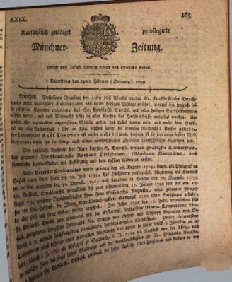 Kurfürstlich gnädigst privilegirte Münchner-Zeitung (Süddeutsche Presse) Dienstag 19. Februar 1799