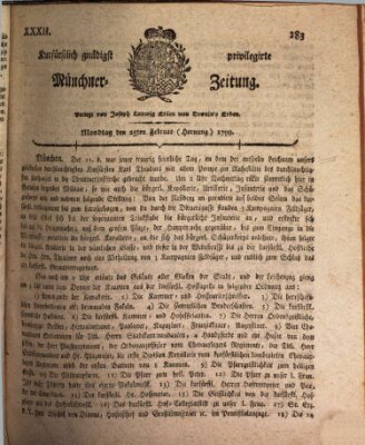 Kurfürstlich gnädigst privilegirte Münchner-Zeitung (Süddeutsche Presse) Montag 25. Februar 1799