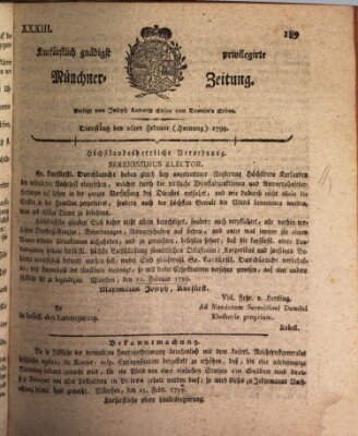 Kurfürstlich gnädigst privilegirte Münchner-Zeitung (Süddeutsche Presse) Dienstag 26. Februar 1799