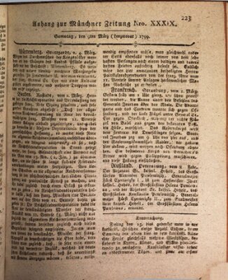 Kurfürstlich gnädigst privilegirte Münchner-Zeitung (Süddeutsche Presse) Samstag 9. März 1799