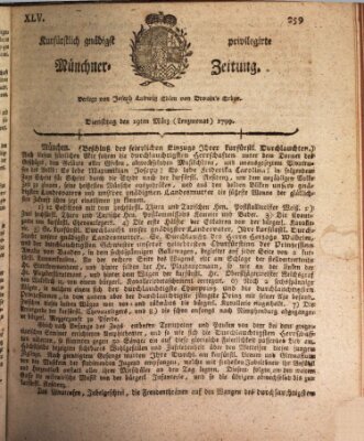 Kurfürstlich gnädigst privilegirte Münchner-Zeitung (Süddeutsche Presse) Dienstag 19. März 1799