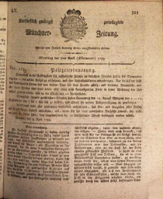 Kurfürstlich gnädigst privilegirte Münchner-Zeitung (Süddeutsche Presse) Montag 8. April 1799