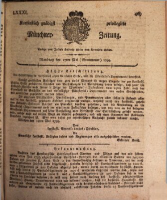 Kurfürstlich gnädigst privilegirte Münchner-Zeitung (Süddeutsche Presse) Montag 27. Mai 1799