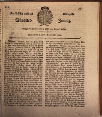 Kurfürstlich gnädigst privilegirte Münchner-Zeitung (Süddeutsche Presse) Freitag 5. Juli 1799