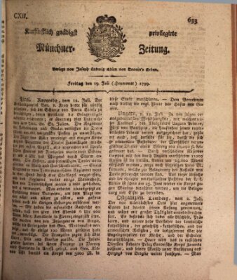 Kurfürstlich gnädigst privilegirte Münchner-Zeitung (Süddeutsche Presse) Freitag 19. Juli 1799