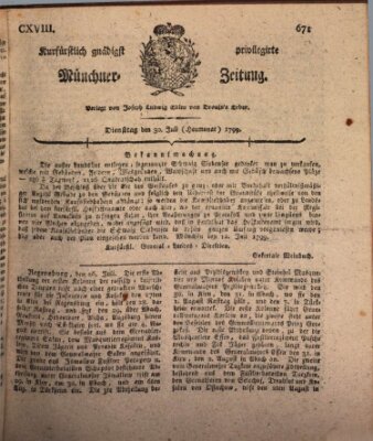 Kurfürstlich gnädigst privilegirte Münchner-Zeitung (Süddeutsche Presse) Dienstag 30. Juli 1799