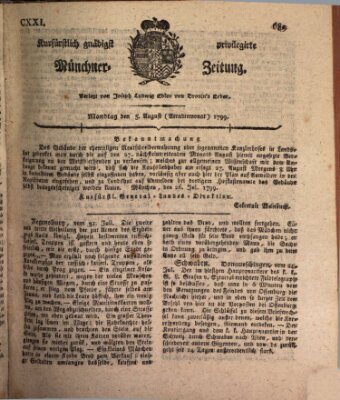 Kurfürstlich gnädigst privilegirte Münchner-Zeitung (Süddeutsche Presse) Montag 5. August 1799