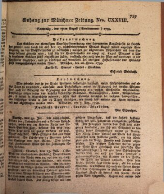 Kurfürstlich gnädigst privilegirte Münchner-Zeitung (Süddeutsche Presse) Samstag 17. August 1799