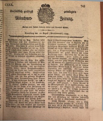 Kurfürstlich gnädigst privilegirte Münchner-Zeitung (Süddeutsche Presse) Dienstag 20. August 1799