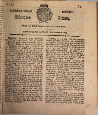 Kurfürstlich gnädigst privilegirte Münchner-Zeitung (Süddeutsche Presse) Donnerstag 22. August 1799