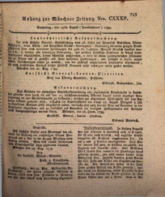 Kurfürstlich gnädigst privilegirte Münchner-Zeitung (Süddeutsche Presse) Samstag 24. August 1799