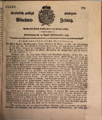 Kurfürstlich gnädigst privilegirte Münchner-Zeitung (Süddeutsche Presse) Donnerstag 29. August 1799