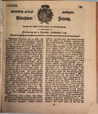 Kurfürstlich gnädigst privilegirte Münchner-Zeitung (Süddeutsche Presse) Donnerstag 5. September 1799