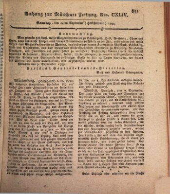 Kurfürstlich gnädigst privilegirte Münchner-Zeitung (Süddeutsche Presse) Samstag 14. September 1799