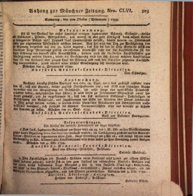 Kurfürstlich gnädigst privilegirte Münchner-Zeitung (Süddeutsche Presse) Samstag 5. Oktober 1799