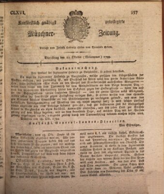 Kurfürstlich gnädigst privilegirte Münchner-Zeitung (Süddeutsche Presse) Dienstag 22. Oktober 1799