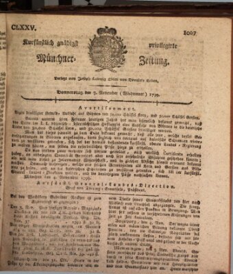 Kurfürstlich gnädigst privilegirte Münchner-Zeitung (Süddeutsche Presse) Donnerstag 7. November 1799