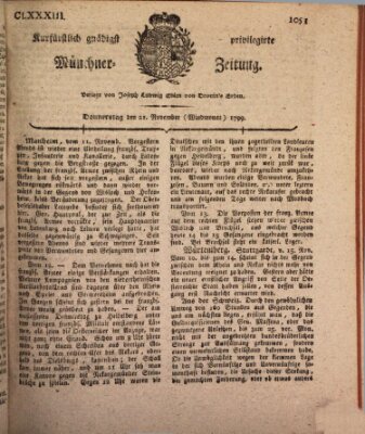 Kurfürstlich gnädigst privilegirte Münchner-Zeitung (Süddeutsche Presse) Donnerstag 21. November 1799