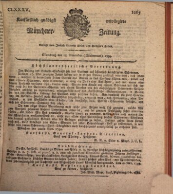 Kurfürstlich gnädigst privilegirte Münchner-Zeitung (Süddeutsche Presse) Montag 25. November 1799