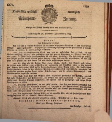 Kurfürstlich gnädigst privilegirte Münchner-Zeitung (Süddeutsche Presse) Montag 30. Dezember 1799