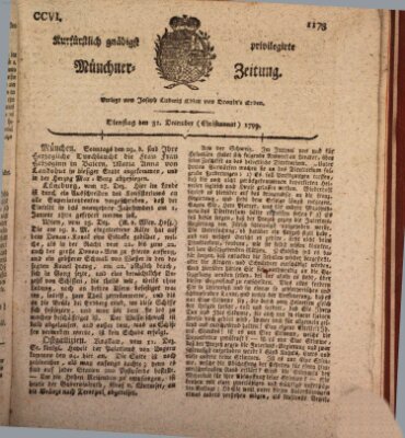 Kurfürstlich gnädigst privilegirte Münchner-Zeitung (Süddeutsche Presse) Dienstag 31. Dezember 1799