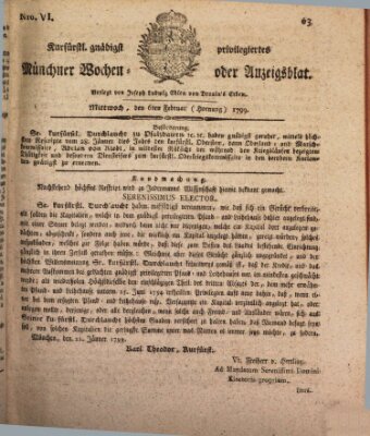 Kurfürstlich gnädigst privilegirte Münchner-Zeitung (Süddeutsche Presse) Mittwoch 6. Februar 1799