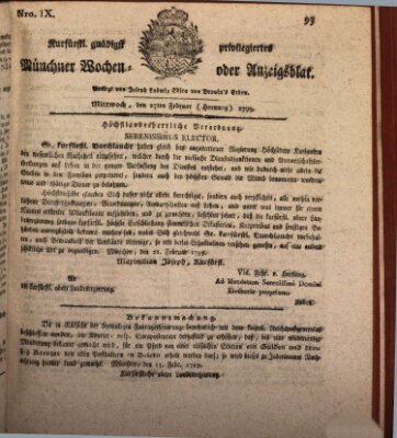 Kurfürstlich gnädigst privilegirte Münchner-Zeitung (Süddeutsche Presse) Mittwoch 27. Februar 1799