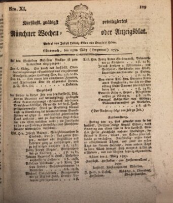 Kurfürstlich gnädigst privilegirte Münchner-Zeitung (Süddeutsche Presse) Mittwoch 13. März 1799