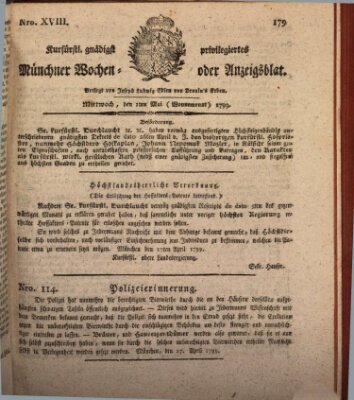 Kurfürstlich gnädigst privilegirte Münchner-Zeitung (Süddeutsche Presse) Mittwoch 1. Mai 1799