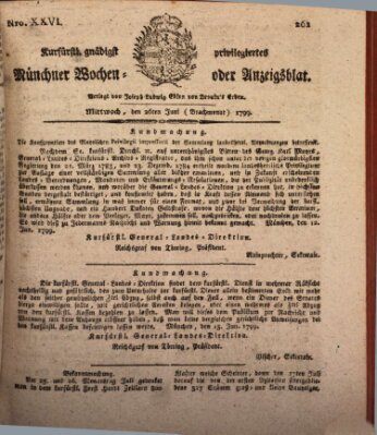 Kurfürstlich gnädigst privilegirte Münchner-Zeitung (Süddeutsche Presse) Mittwoch 26. Juni 1799