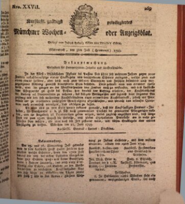 Kurfürstlich gnädigst privilegirte Münchner-Zeitung (Süddeutsche Presse) Mittwoch 3. Juli 1799