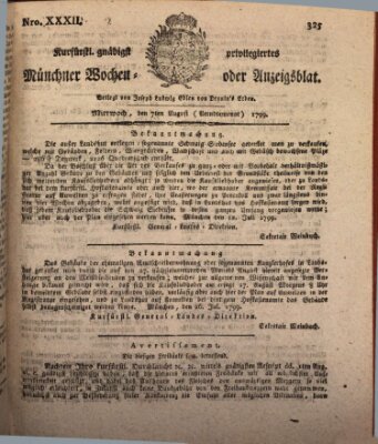 Kurfürstlich gnädigst privilegirte Münchner-Zeitung (Süddeutsche Presse) Mittwoch 7. August 1799