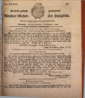 Kurfürstlich gnädigst privilegirte Münchner-Zeitung (Süddeutsche Presse) Mittwoch 4. September 1799