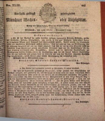 Kurfürstlich gnädigst privilegirte Münchner-Zeitung (Süddeutsche Presse) Mittwoch 23. Oktober 1799